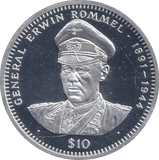 1994 SILVER PROOF 10 DOLLAR GENERAL ERWIN ROMMEL LIBERIA - SILVER WORLD COINS - Cambridgeshire Coins