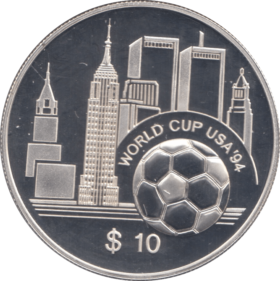 1994 SILVER PROOF $10 WORLD CUP USA EAST CARIBBEAN STATES - SILVER WORLD COINS - Cambridgeshire Coins
