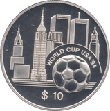 1994 SILVER PROOF $10 WORLD CUP USA EAST CARIBBEAN STATES - SILVER WORLD COINS - Cambridgeshire Coins