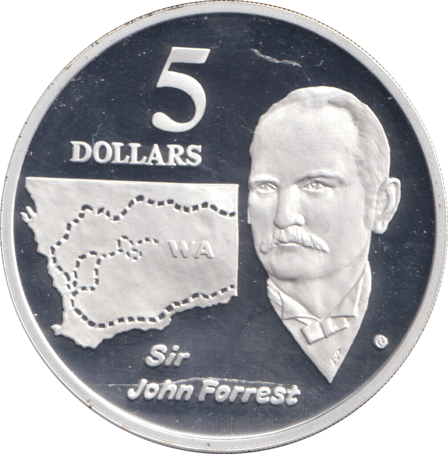 1994 SILVER PROOF 5 DOLLAR SIR JOHN FORREST AUSTRALIA - SILVER WORLD COINS - Cambridgeshire Coins