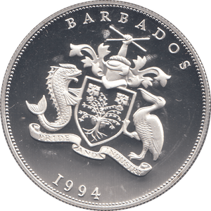 1994 SILVER PROOF BARBADOS 5 DOLLARS THE QUEEN MOTHER - WORLD COINS - Cambridgeshire Coins