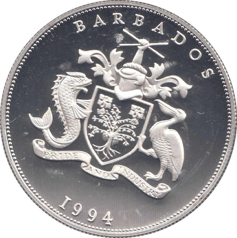 1994 SILVER PROOF BARBADOS 5 DOLLARS THE QUEEN MOTHER - WORLD COINS - Cambridgeshire Coins
