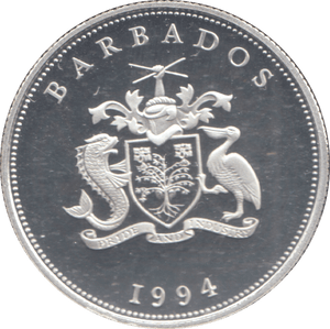 1994 SILVER PROOF BARBADOS DOLLAR - SILVER WORLD COINS - Cambridgeshire Coins