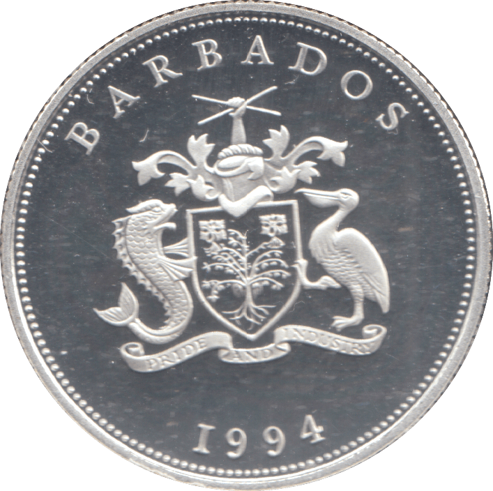 1994 SILVER PROOF BARBADOS DOLLAR - SILVER WORLD COINS - Cambridgeshire Coins