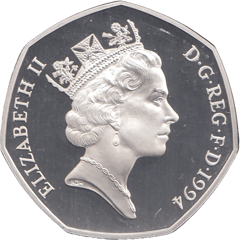 1994 SILVER PROOF D DAY FIFTY PENCE UNITED KINGDOM SILVER WORLD COINS ...