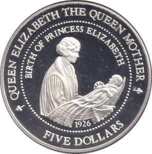 1994 SILVER PROOF FIVE DOLLARS BIRTH OF PRINCESS ELIZABETH - SILVER WORLD COINS - Cambridgeshire Coins