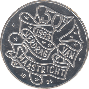 1994 SILVER PROOF NETHERLAND 50 GULDEN - SILVER WORLD COINS - Cambridgeshire Coins