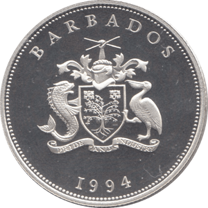 1994 SILVER PROOF ONE DOLLAR BARBADOS - SILVER WORLD COINS - Cambridgeshire Coins
