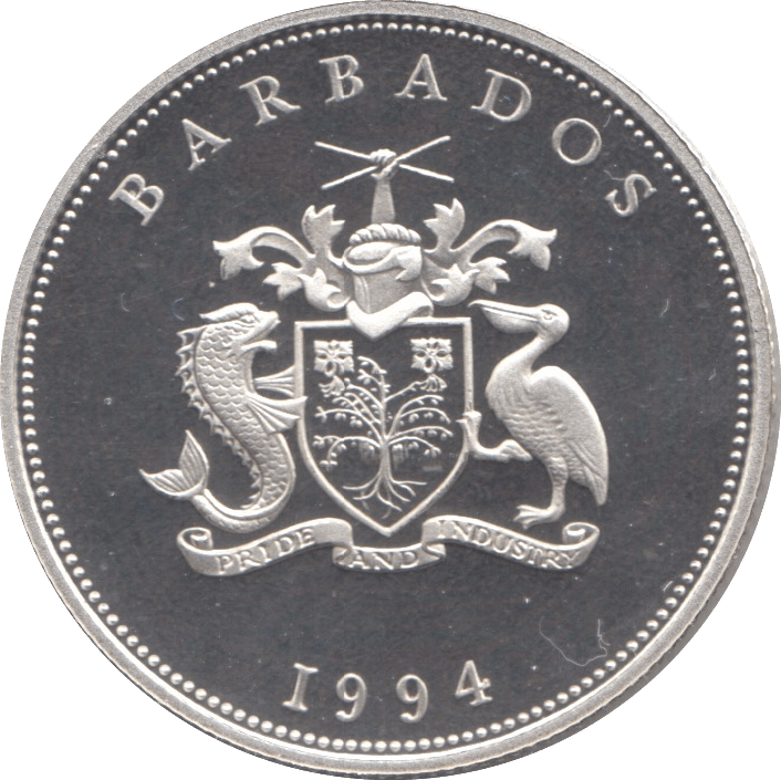 1994 SILVER PROOF ONE DOLLAR BARBADOS - SILVER WORLD COINS - Cambridgeshire Coins