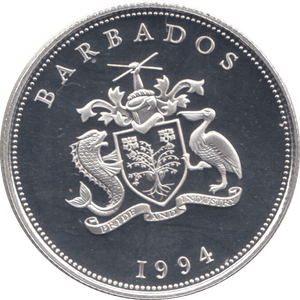 1994 SILVER PROOF ONE DOLLAR BARBADOS - SILVER WORLD COINS - Cambridgeshire Coins
