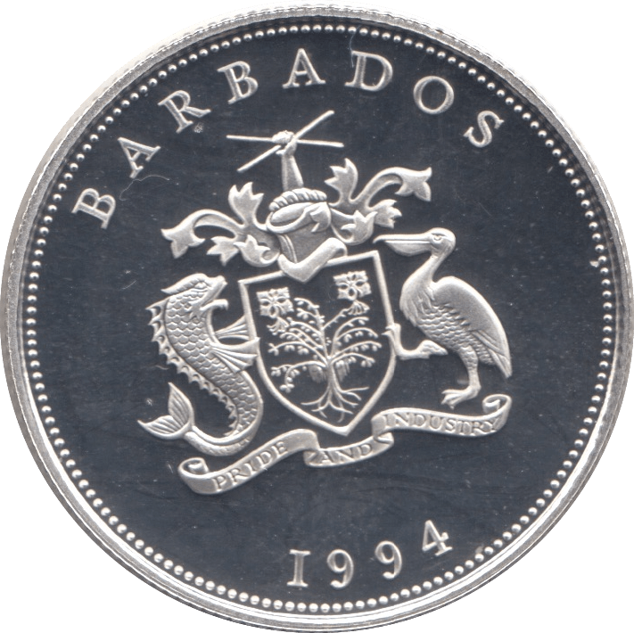 1994 SILVER PROOF ONE DOLLAR BARBADOS - SILVER WORLD COINS - Cambridgeshire Coins