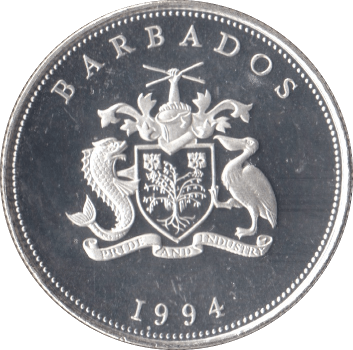 1994 SILVER PROOF ONE DOLLAR BARBADOS - SILVER WORLD COINS - Cambridgeshire Coins