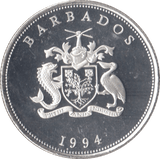 1994 SILVER PROOF ONE DOLLAR BARBADOS - SILVER WORLD COINS - Cambridgeshire Coins