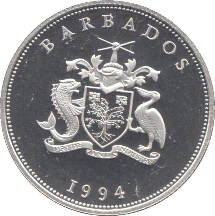 1994 SILVER PROOF ONE DOLLAR BARBADOS - SILVER WORLD COINS - Cambridgeshire Coins