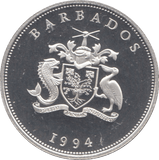 1994 SILVER PROOF ONE DOLLAR BARBADOS - SILVER WORLD COINS - Cambridgeshire Coins