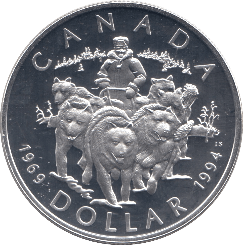 1994 SILVER PROOF ONE DOLLAR ROYAL CANADIAN MINT HUSKIES - SILVER WORLD COINS - Cambridgeshire Coins