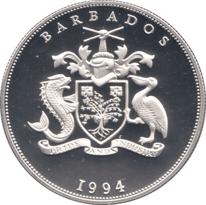1994 SILVER PROOF QUEEN MOTHER FIVE DOLLARS BARBADOS - SILVER WORLD COINS - Cambridgeshire Coins
