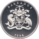 1994 SILVER PROOF QUEEN MOTHER FIVE DOLLARS BARBADOS - SILVER WORLD COINS - Cambridgeshire Coins