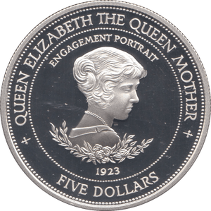 1994 SILVER PROOF QUEEN MOTHER FIVE DOLLARS BARBADOS - SILVER WORLD COINS - Cambridgeshire Coins