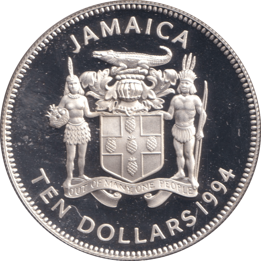 1994 SILVER PROOF TEN DOLLARS JAMAICA - SILVER WORLD COINS - Cambridgeshire Coins