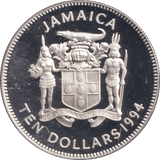 1994 SILVER PROOF TEN DOLLARS JAMAICA - SILVER WORLD COINS - Cambridgeshire Coins