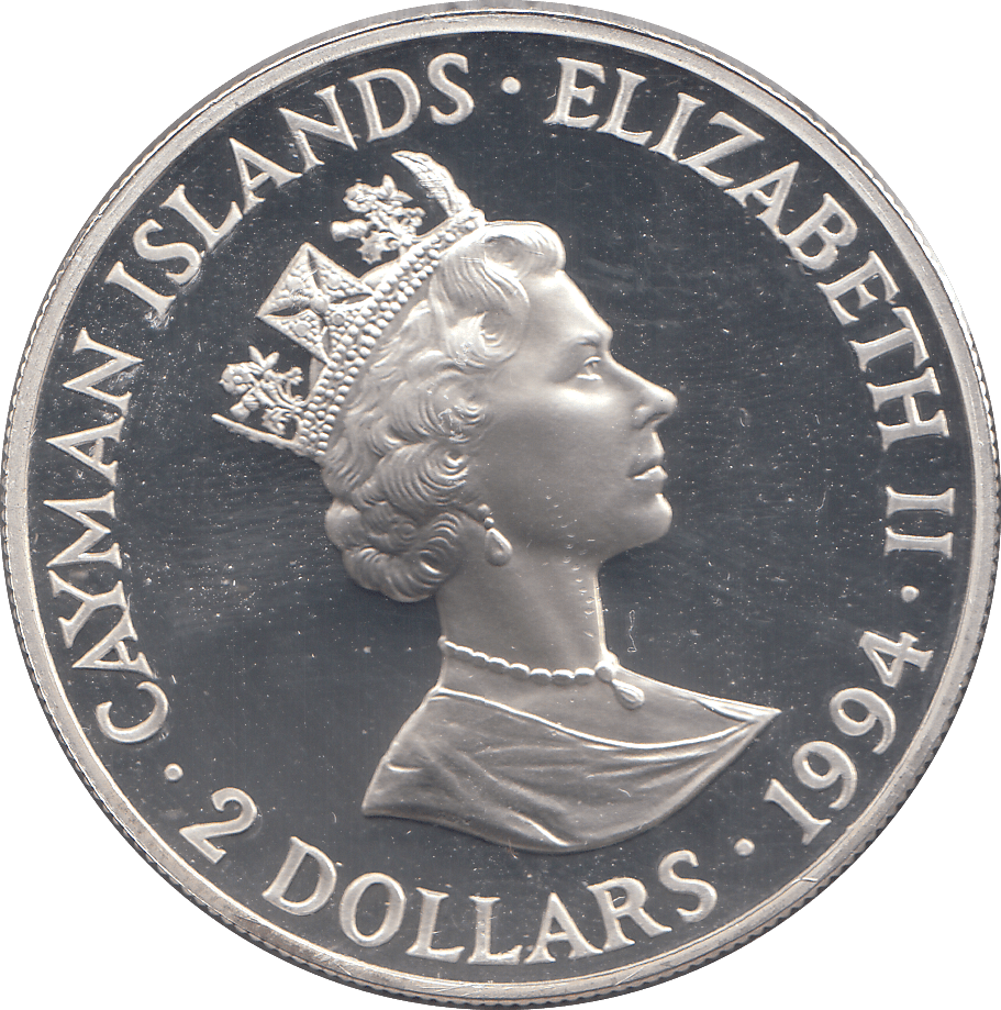 1994 SILVER PROOF TWO DOLLARS 200TH ANNIVERSARY OF THE TEN SNAILS WRECK CAYMAN ISLANDS - SILVER WORLD COINS - Cambridgeshire Coins