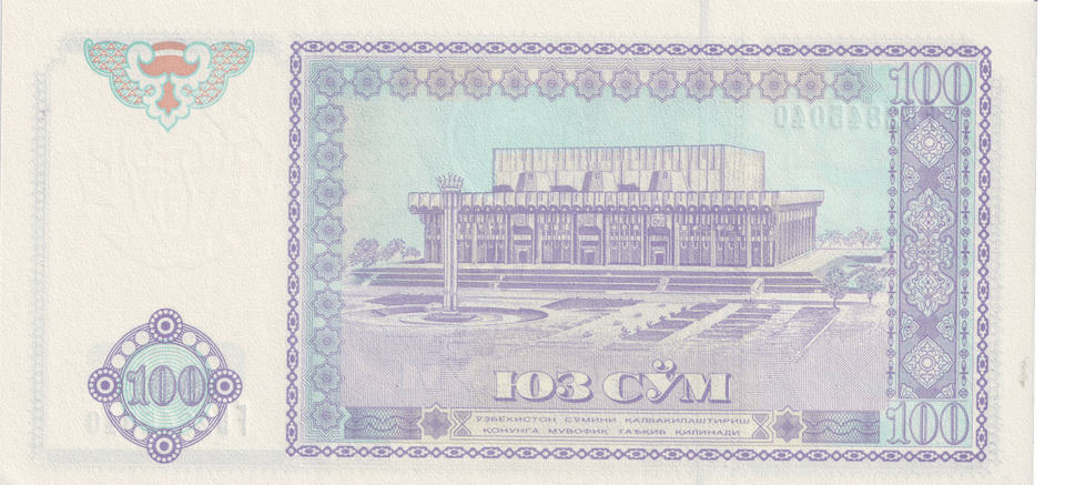 1994 UZBEKISTAN 100 SO'M BANKNOTE REF-1719 - WORLD BANKNOTES - Cambridgeshire Coins