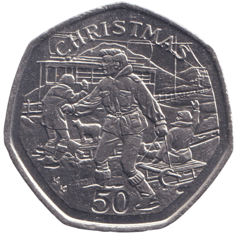 1995 CHRISTMAS 50P SLEDGE ISLE OF MAN ( UNC ) AA - 50P REGIONAL ISSUES - Cambridgeshire Coins