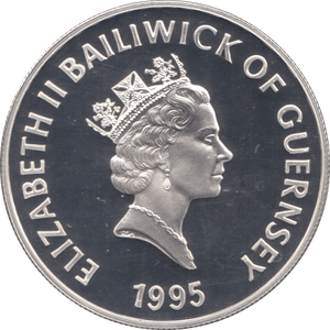 1995 FIVE POUNDS BAILIWICK OF GUERNSEY QUEEN ELIZABETH MOTHER - SILVER WORLD COINS - Cambridgeshire Coins