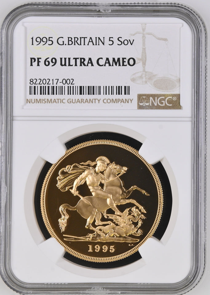 1995 GOLD FIVE POUND SOVEREIGN PF 69 ULTRA CAMEO - NGC GOLD COINS - Cambridgeshire Coins