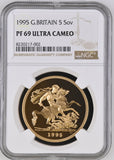 1995 GOLD FIVE POUND SOVEREIGN PF 69 ULTRA CAMEO - NGC GOLD COINS - Cambridgeshire Coins