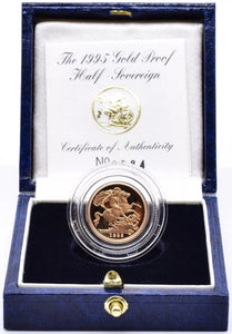 1995 GOLD PROOF HALF SOVEREIGN BOXED - GOLD PROOF HALF SOVEREIGNS - Cambridgeshire Coins