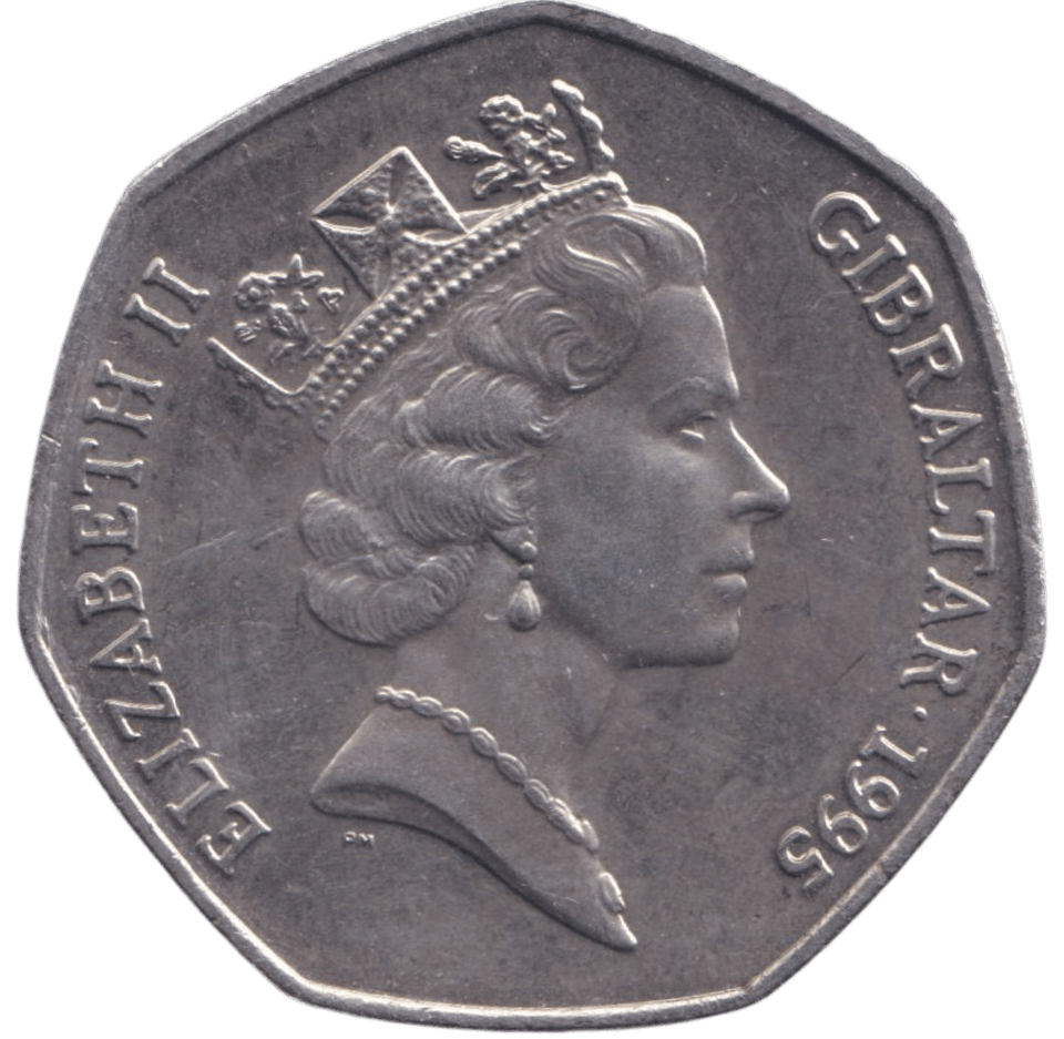 1995 LARGE DOLPHIN 50P GIBRALTAR - 50P REGIONAL ISSUE - Cambridgeshire Coins