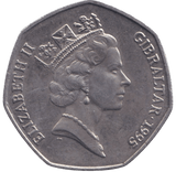 1995 LARGE DOLPHIN 50P GIBRALTAR - 50P REGIONAL ISSUE - Cambridgeshire Coins