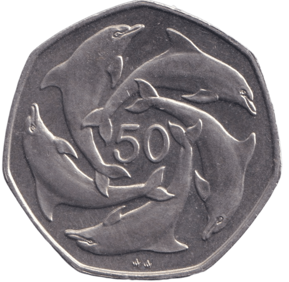 1995 LARGE DOLPHIN 50P GIBRALTAR - 50P REGIONAL ISSUE - Cambridgeshire Coins