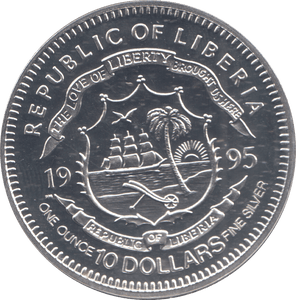 1995 LIBERIA 10 DOLLARS - Silver Proof - Cambridgeshire Coins