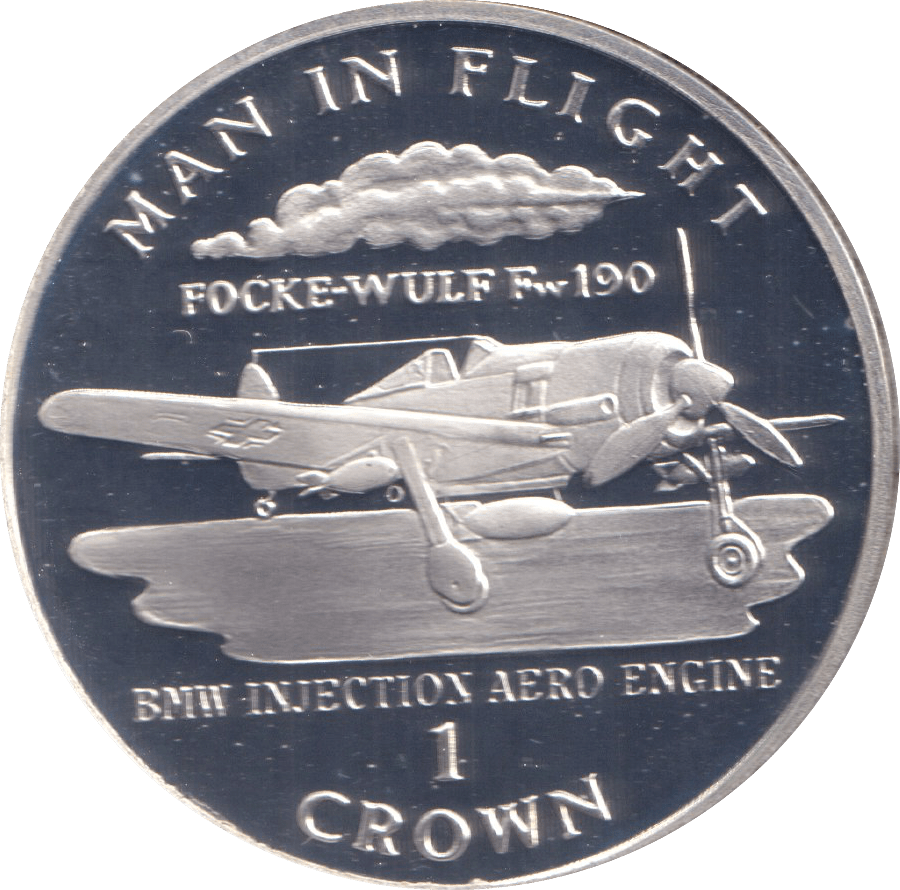 1995 ONE CROWN FOCKE - WULF FW190 ISLE OF MAN - WORLD COINS - Cambridgeshire Coins