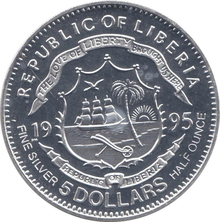 1995 SILVER PROOF 1886 BENZ $5 COIN .925 LIBERIA - SILVER WORLD COINS - Cambridgeshire Coins