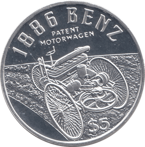 1995 SILVER PROOF 1886 BENZ $5 COIN .925 LIBERIA - SILVER WORLD COINS - Cambridgeshire Coins
