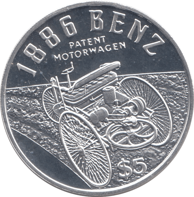 1995 SILVER PROOF 1886 BENZ $5 COIN .925 LIBERIA - SILVER WORLD COINS - Cambridgeshire Coins