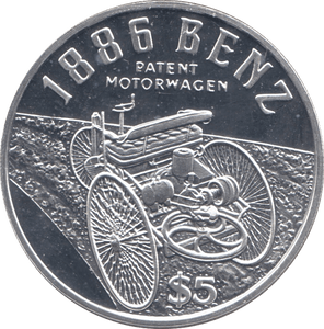 1995 SILVER PROOF 1886 BENZ FIVE DOLLARS COIN .925 LIBERIA - SILVER WORLD COINS - Cambridgeshire Coins