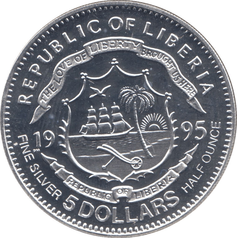 1995 SILVER PROOF 1886 BENZ FIVE DOLLARS COIN .925 LIBERIA - SILVER WORLD COINS - Cambridgeshire Coins
