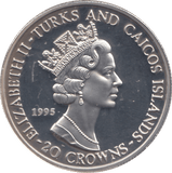 1995 SILVER PROOF 20 CROWNS TURKS AND CAICOS - SILVER WORLD COINS - Cambridgeshire Coins
