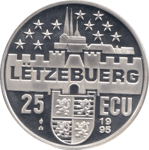 1995 SILVER PROOF 25 ECU LUXEMBOURG - SILVER WORLD COINS - Cambridgeshire Coins