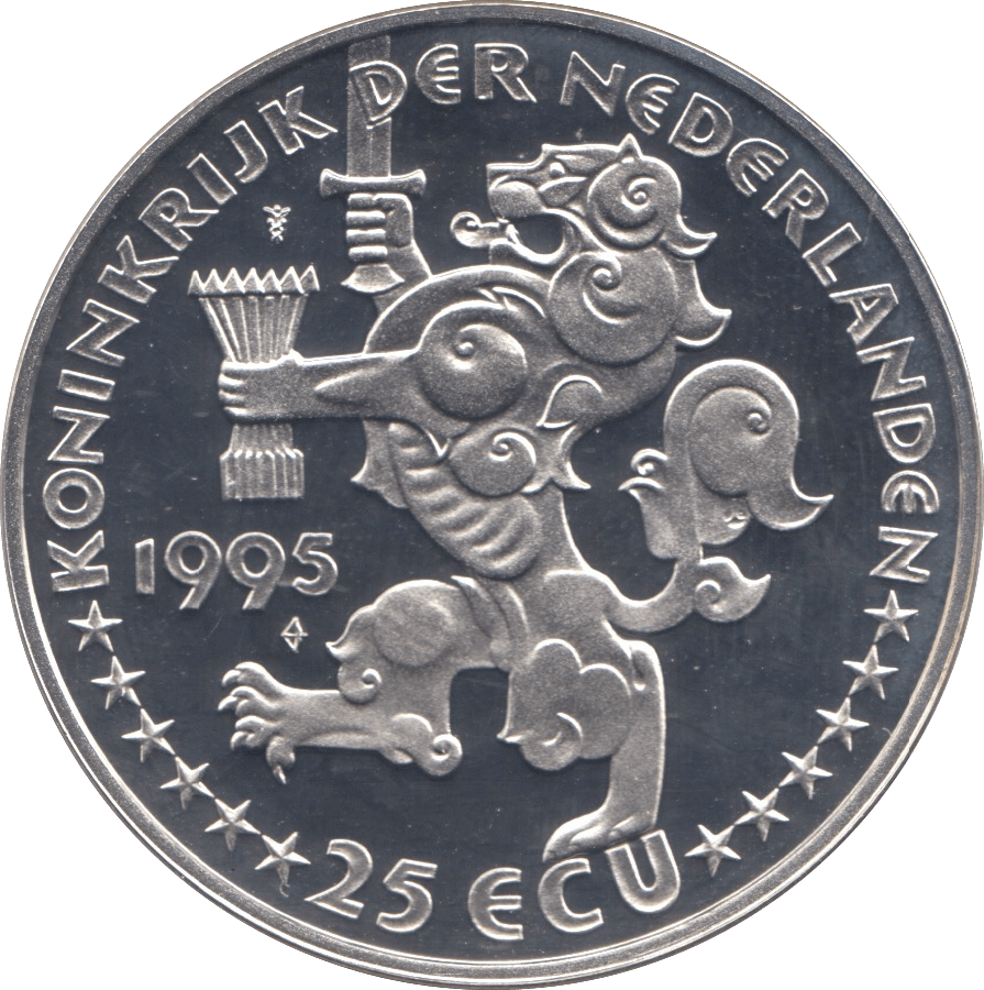1995 SILVER PROOF 25 ECU NETHERLANDS - SILVER WORLD COINS - Cambridgeshire Coins
