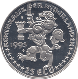 1995 SILVER PROOF 25 ECU NETHERLANDS - SILVER WORLD COINS - Cambridgeshire Coins