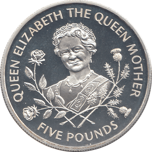 1995 SILVER PROOF 5 POUNDS THE QUEEN MOTHER - WORLD COINS - Cambridgeshire Coins