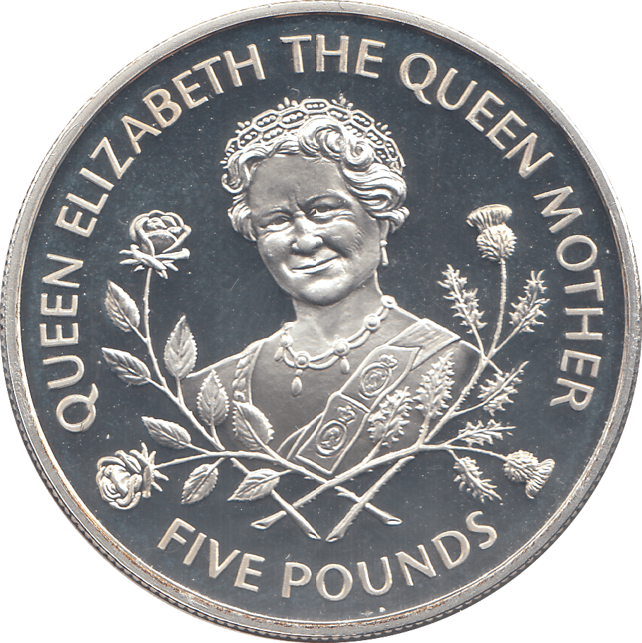 1995 SILVER PROOF 5 POUNDS THE QUEEN MOTHER - WORLD COINS - Cambridgeshire Coins