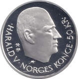 1995 SILVER PROOF 50 KRONER NORWAY - SILVER WORLD COINS - Cambridgeshire Coins