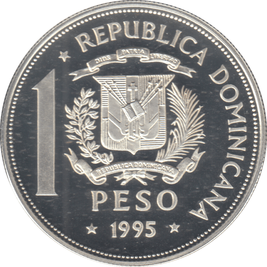 1995 SILVER PROOF DOMINICAN REPUBLIC 1 PESO - Silver Proof - Cambridgeshire Coins
